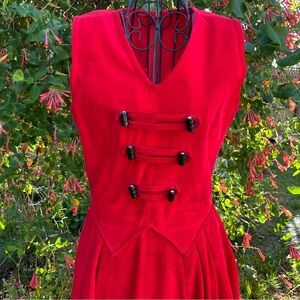 Vintage Corduroy Red Corset Top MIDI 50s Dress